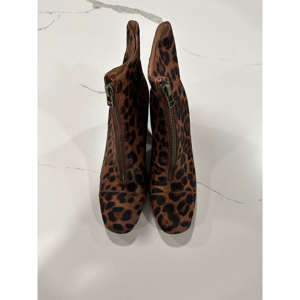 Madewell Leopard Calf Hair Front Zip Block Heel Ankle Boots AE235 Womens 7.5